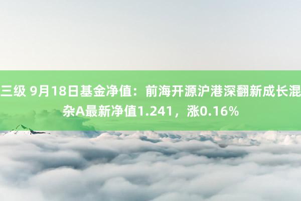 三级 9月18日基金净值：前海开源沪港深翻新成长混杂A最新净值1.241，涨0.16%