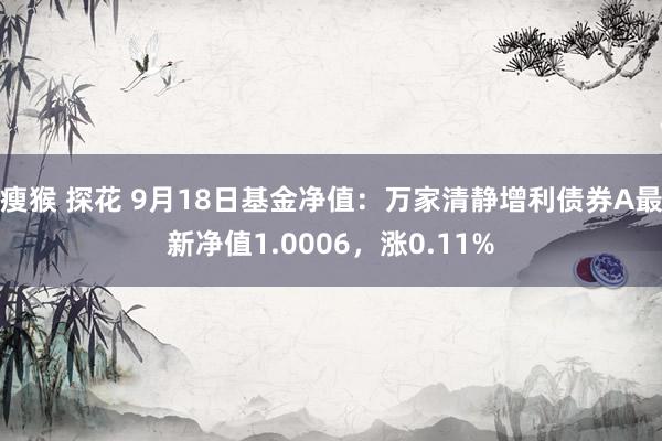 瘦猴 探花 9月18日基金净值：万家清静增利债券A最新净值1.0006，涨0.11%