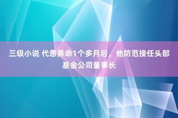 三级小说 代愚弄命1个多月后，他防范接任头部基金公司董事长