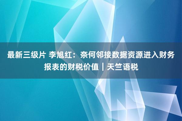 最新三级片 李旭红：奈何邻接数据资源进入财务报表的财税价值︱天竺语税