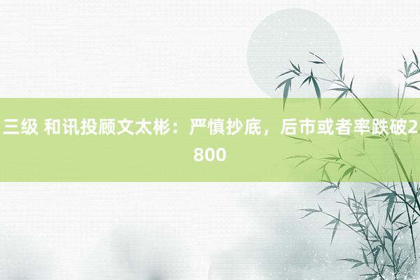 三级 和讯投顾文太彬：严慎抄底，后市或者率跌破2800