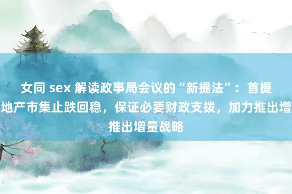 女同 sex 解读政事局会议的“新提法”：首提促进房地产市集止跌回稳，保证必要财政支拨，加力推出增量战略