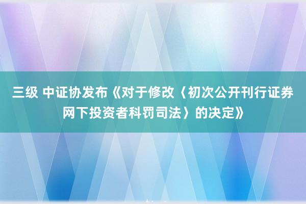 三级 中证协发布《对于修改〈初次公开刊行证券网下投资者科罚司法〉的决定》