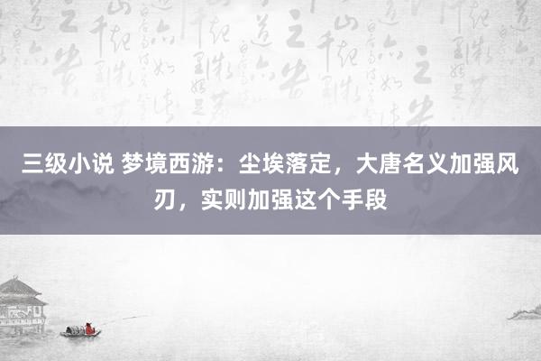 三级小说 梦境西游：尘埃落定，大唐名义加强风刃，实则加强这个手段