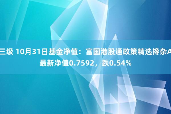 三级 10月31日基金净值：富国港股通政策精选搀杂A最新净值0.7592，跌0.54%