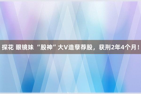 探花 眼镜妹 “股神”大V造孽荐股，获刑2年4个月！