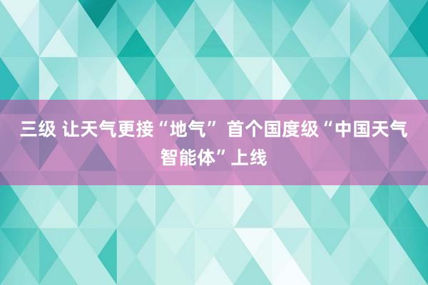 三级 让天气更接“地气” 首个国度级“中国天气智能体”上线