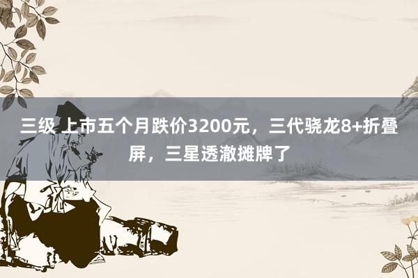 三级 上市五个月跌价3200元，三代骁龙8+折叠屏，三星透澈摊牌了