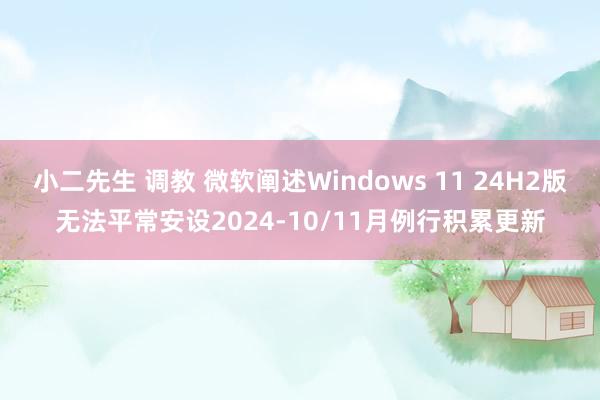 小二先生 调教 微软阐述Windows 11 24H2版无法平常安设2024-10/11月例行积累更新