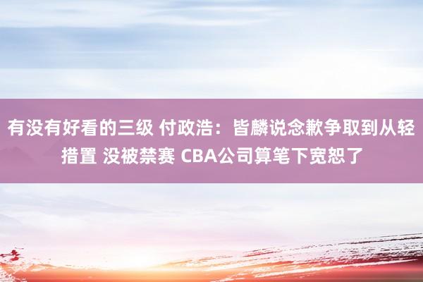 有没有好看的三级 付政浩：皆麟说念歉争取到从轻措置 没被禁赛 CBA公司算笔下宽恕了